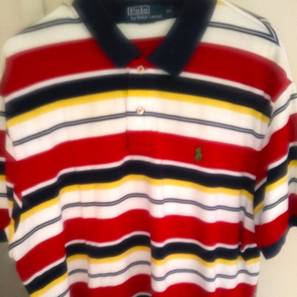 Polo RALPH LAUREN Classic Fit Men’s Shirt, Dark Blue, Yellow, Red stripes...